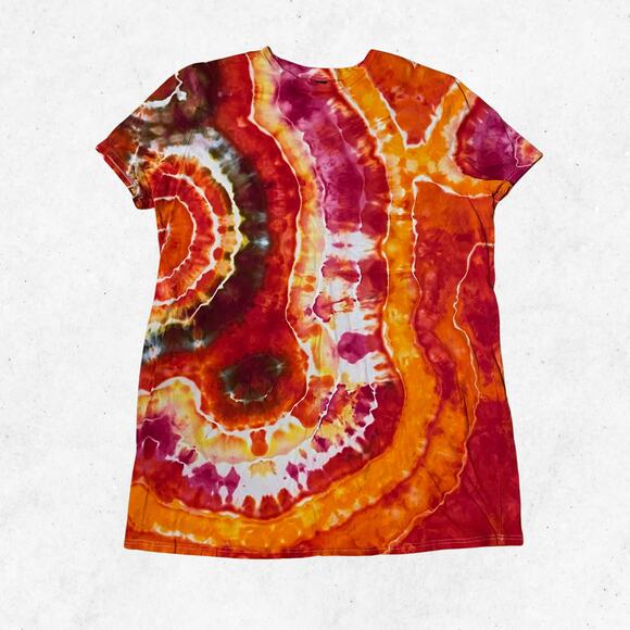 Ice Dyed T-shirt Dress - Tie Dye Hippie Boho - Red Fire Geode (Women's 3XLarge) - Picture 1 of 11
